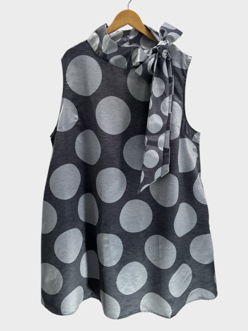 StyleWe Polka Dot Tie Neck Shift Dress Sleeveless Mod Retro Dressy Statement 3X